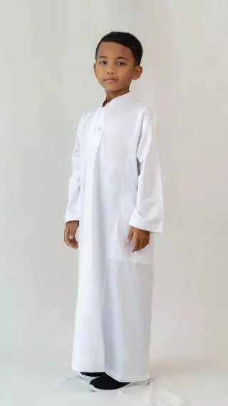 Jubah Anak Nur Hafid Khusus Putih Lengan Panjang Motif Tesla
