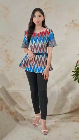 Atasan Batik Wanita Lengan Pendek Majapahit Kombinasi Sabuk Pita Motif 18550