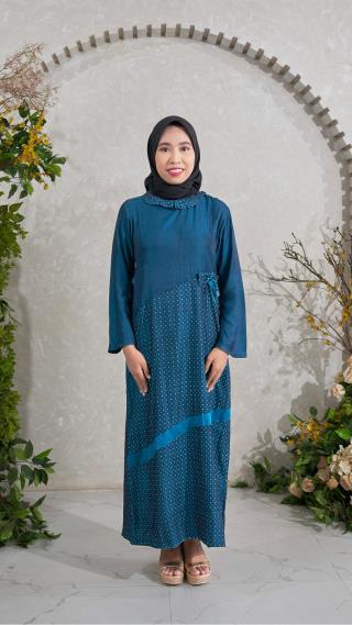 Gamis Wanita Nur Aini Warna Polos Lengan Panjang Kombinasi pita