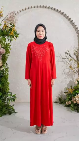 Gamis Wanita Nur Aini Warna Polos Lengan Panjang Kombinasi Monte