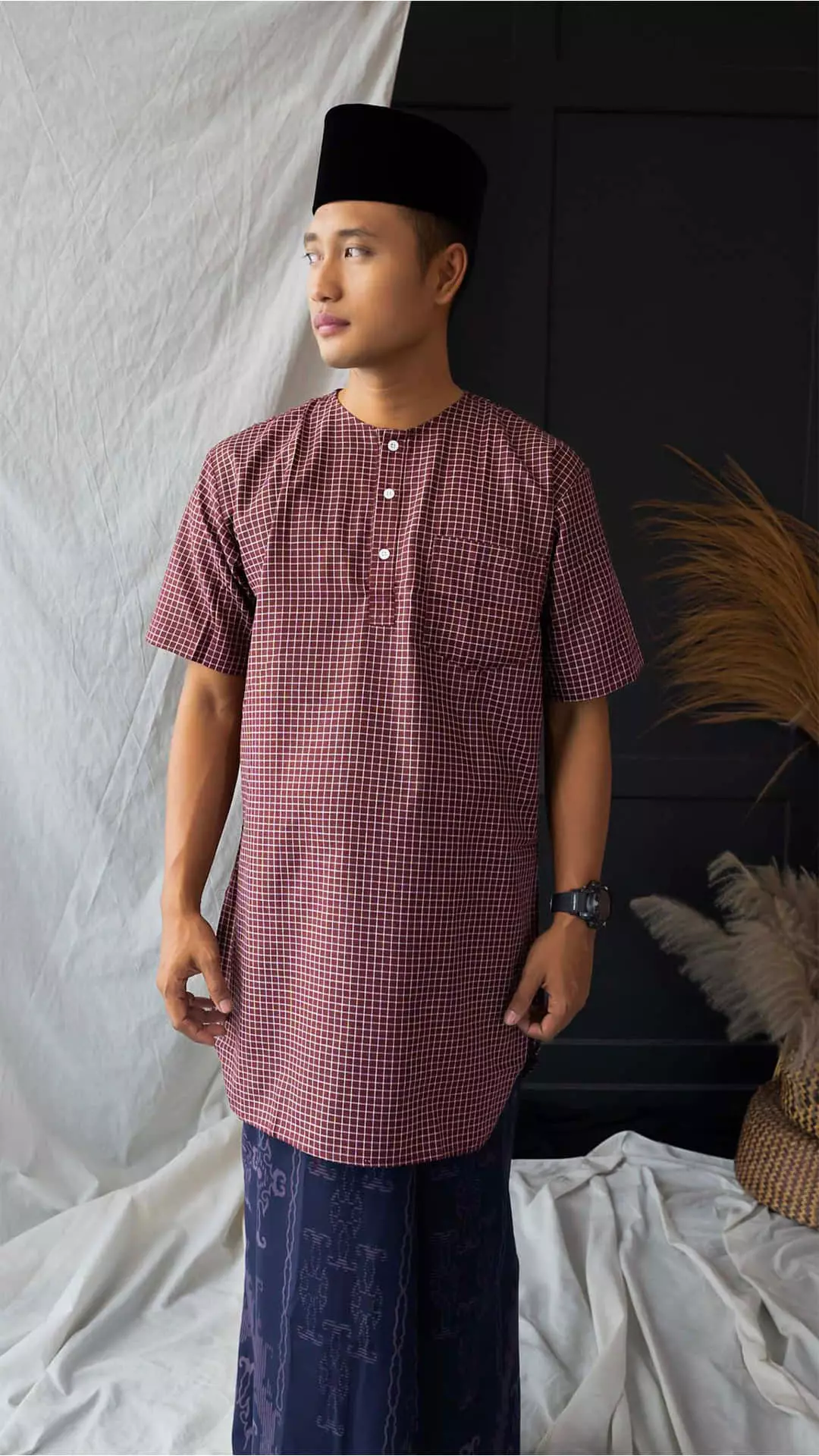 Baju Muslim Turkey Dewasa Nur Hafid Lengan Pendek Warna Motif Avorus Kotak